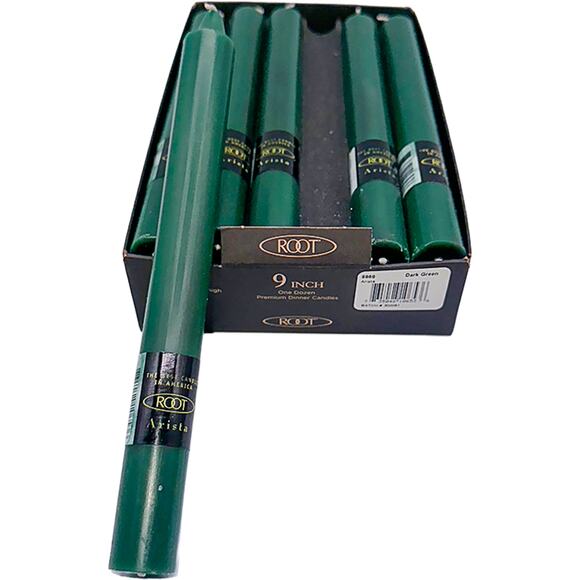Root Candles Unscented Arista 9" Beeswax Dinner Candles Dark Green 12-Count New - Picture 6 of 9